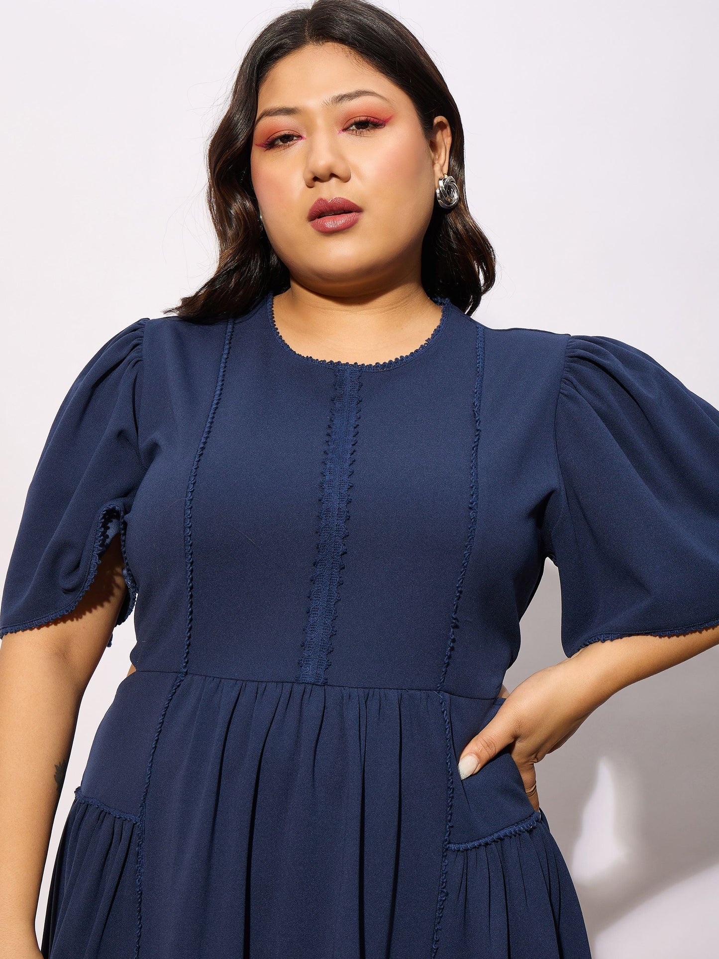 Navy Frill Detail Skater Dress