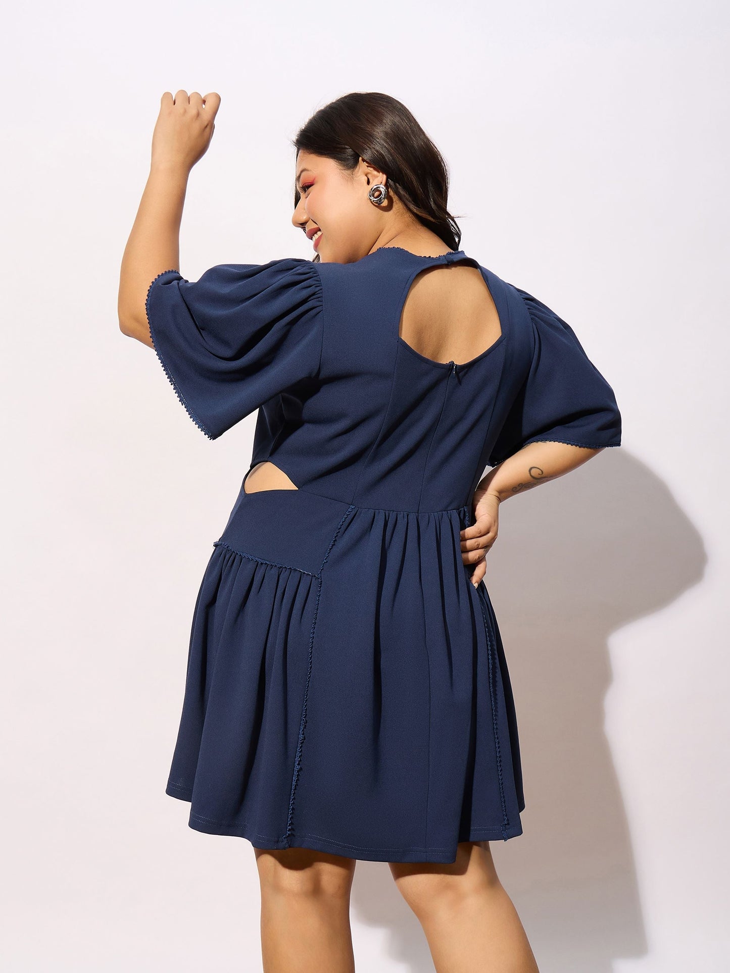 Navy Frill Detail Skater Dress