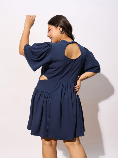 Navy Frill Detail Skater Dress