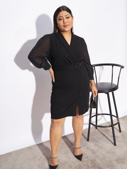 Black Front Belt Bodycon Dress