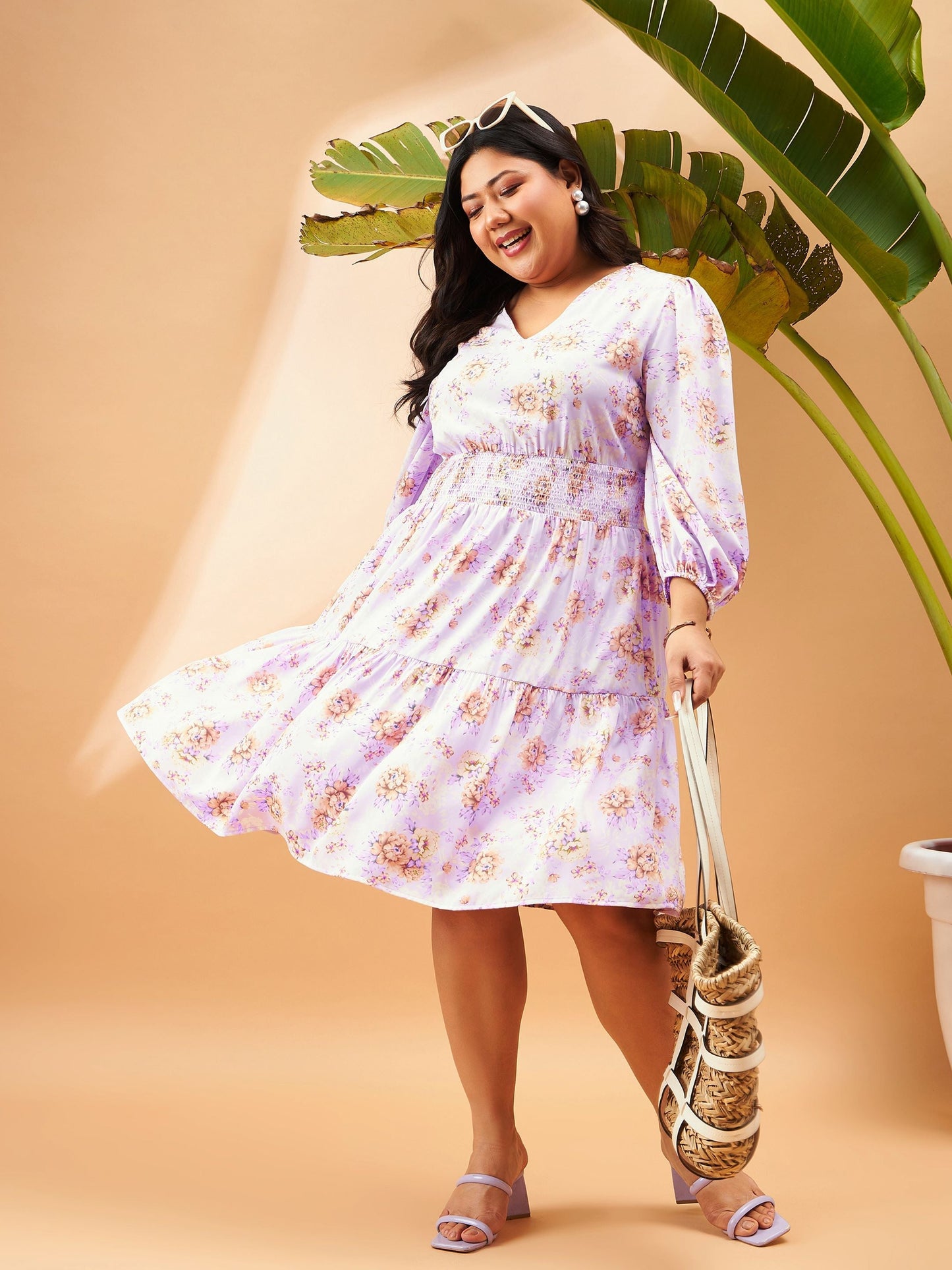Lilac Floral Print Skater Dress