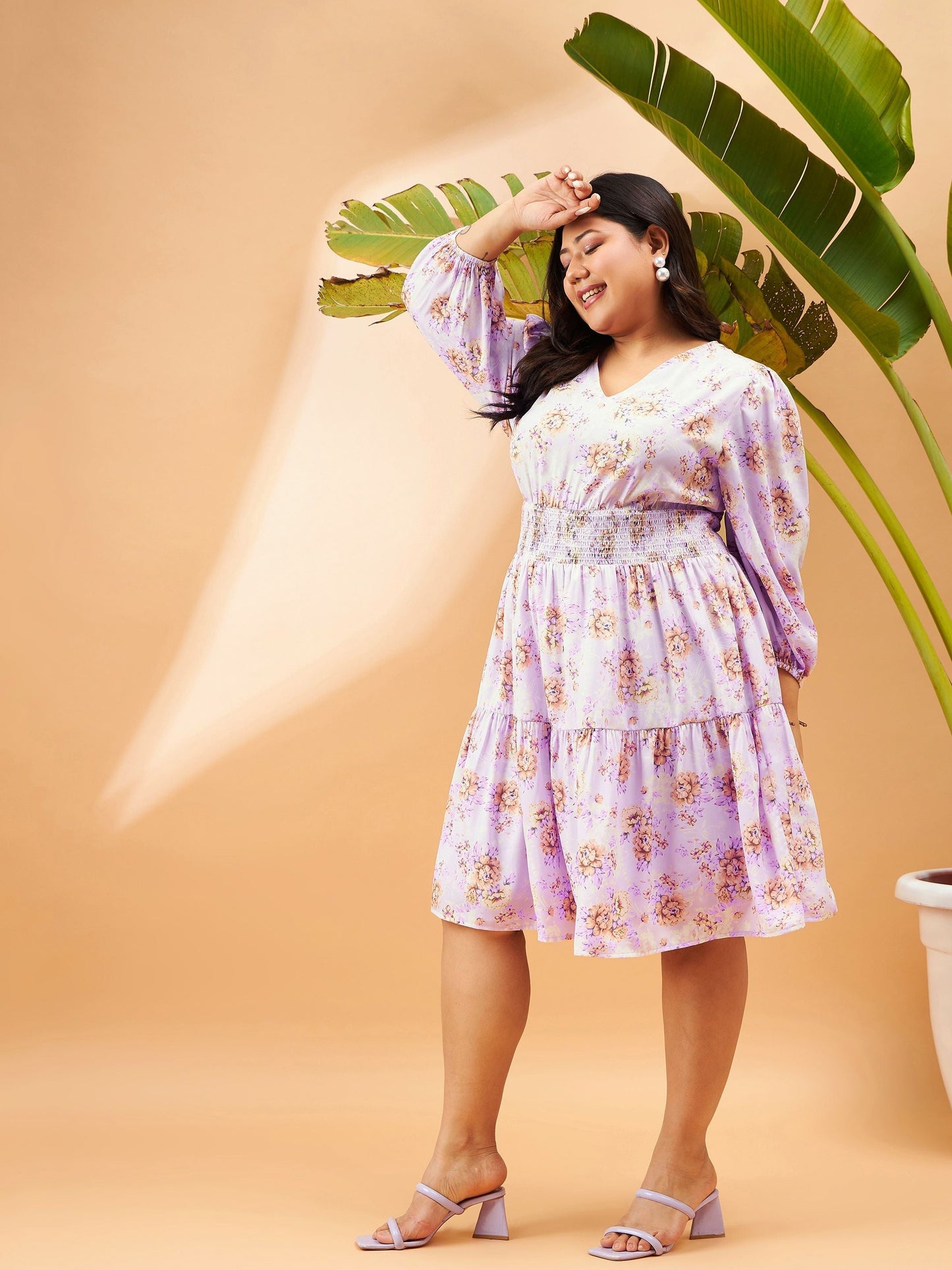 Lilac Floral Print Skater Dress