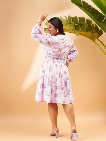 Lilac Floral Print Skater Dress