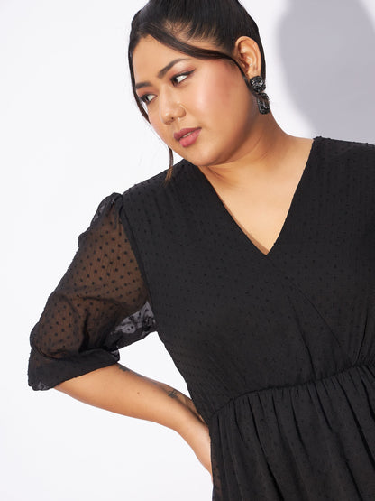 Black Dobby Frill Hem Skater Dress