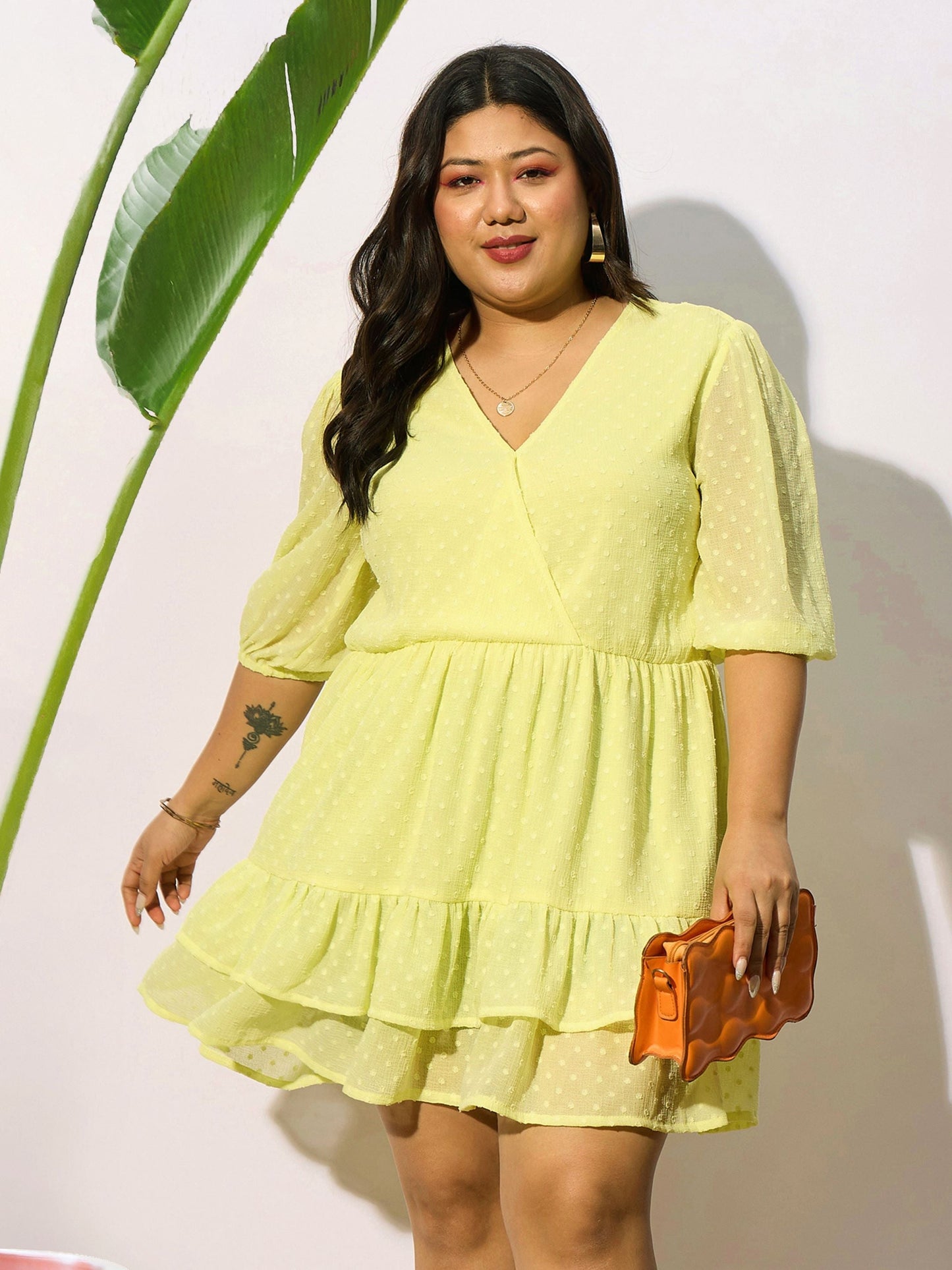 Yellow Dobby Frill Hem Skater Dress