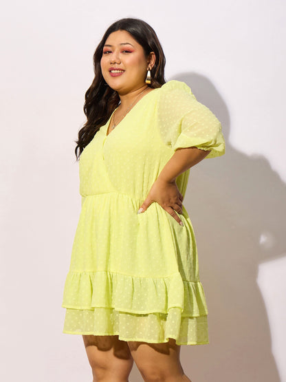 Yellow Dobby Frill Hem Skater Dress
