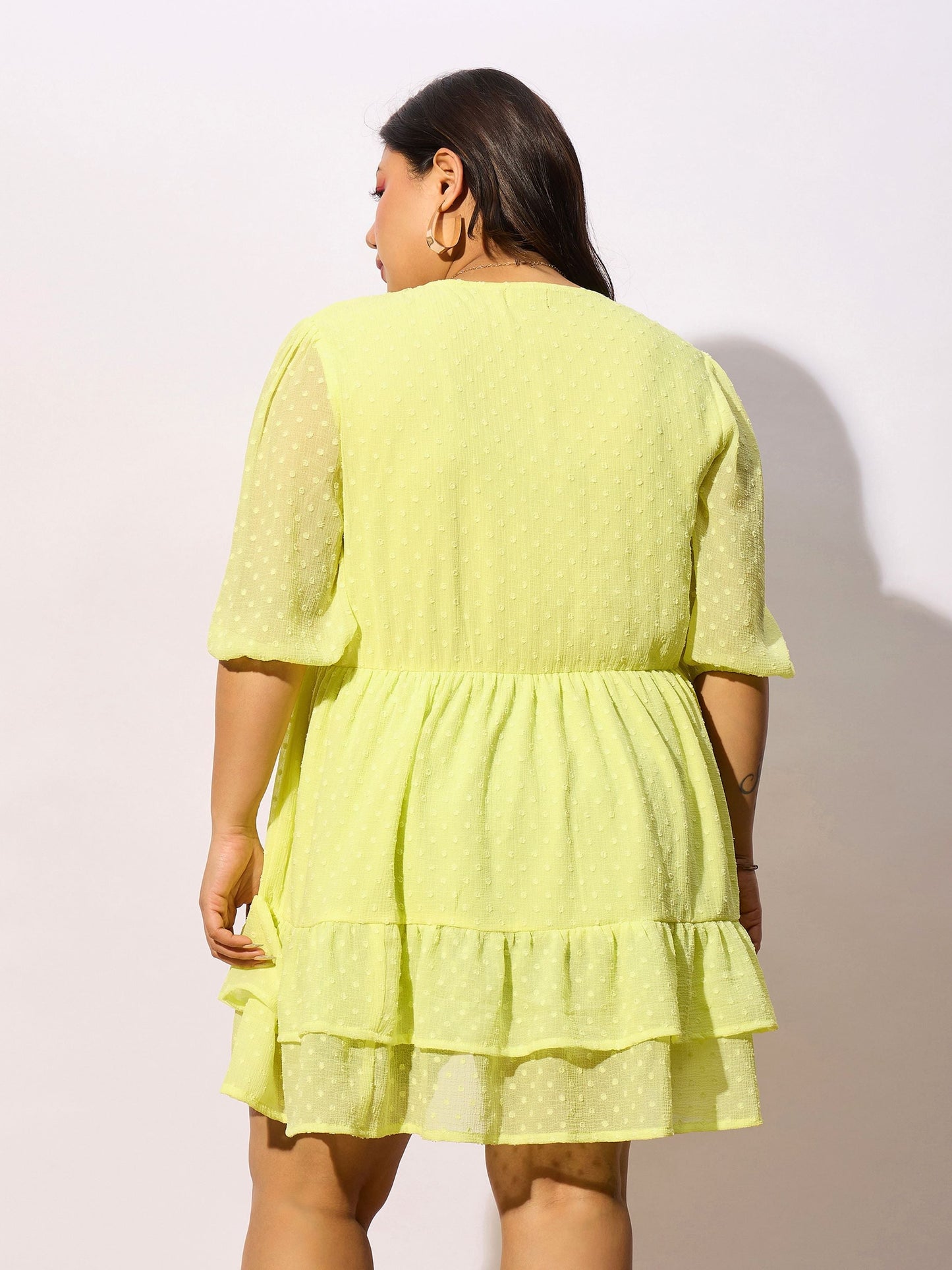 Yellow Dobby Frill Hem Skater Dress