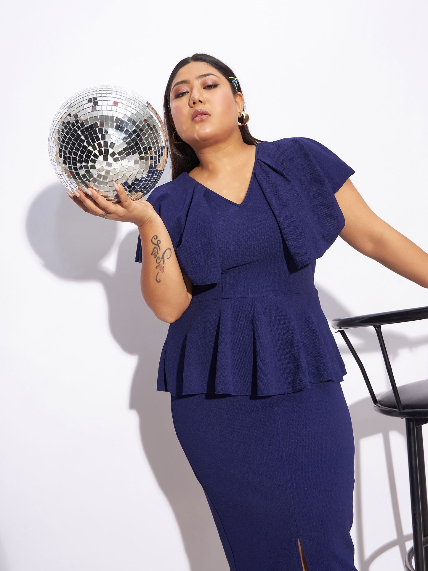 Navy Front Peplum Detail Bodycon Dress