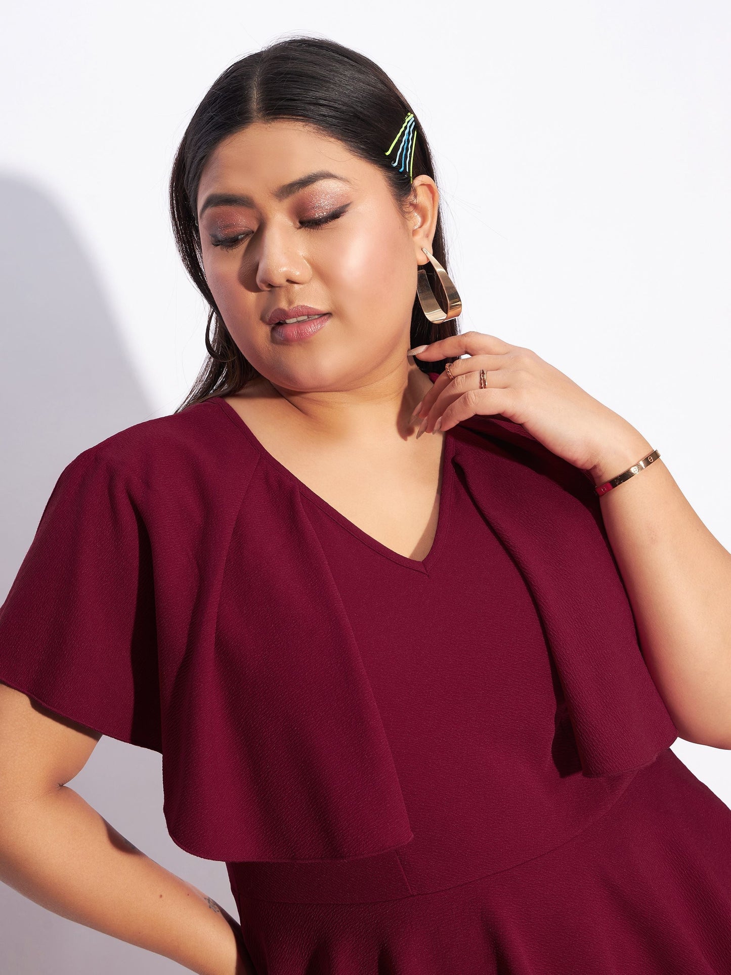 Maroon Front Peplum Detail Bodycon Dress