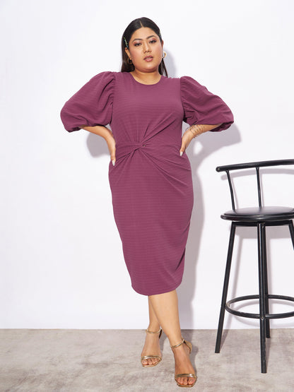 Plus size women's Pink Karera Crepe Pink Front Twisted Knot Bodycon Dress by Sassafras Curve for wholesale buyers, boutiques, resellers and bulk