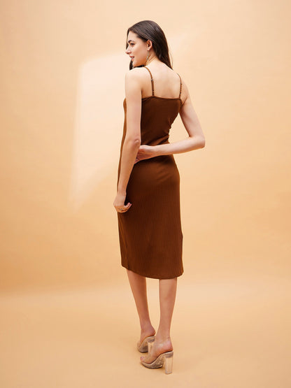 Brown Rib Strappy Dress