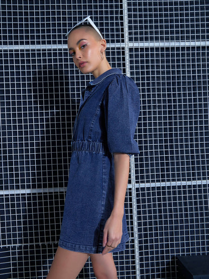 Women Blue Blast Denim A-Line Shirt Dress