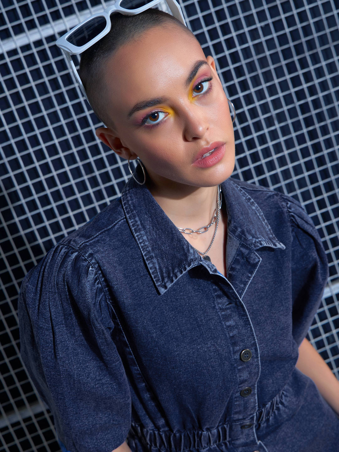 Women Blue Blast Denim A-Line Shirt Dress