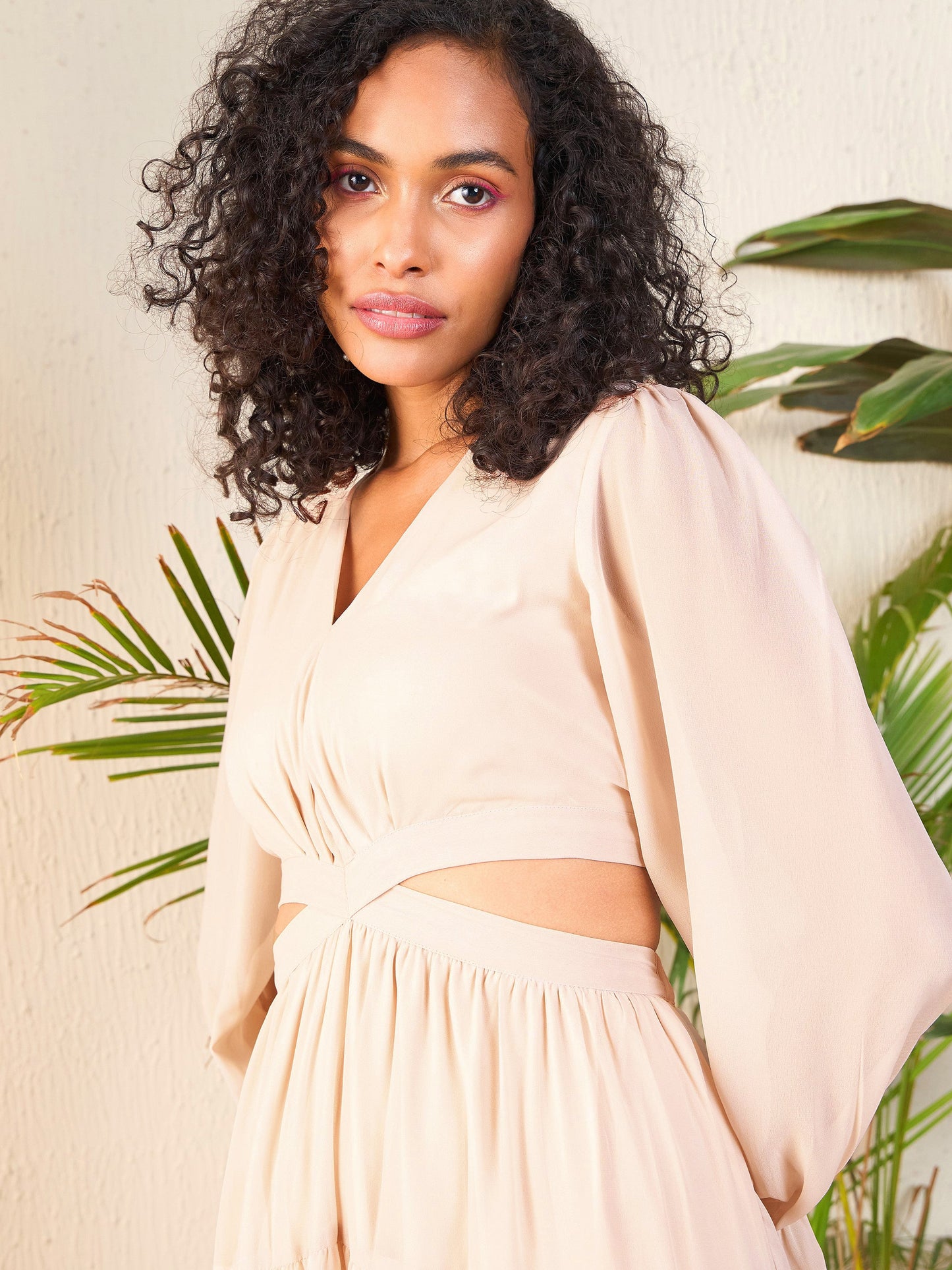 Women Taupe Waist Cut-Out Maxi Dress