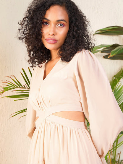 Women Taupe Waist Cut-Out Maxi Dress