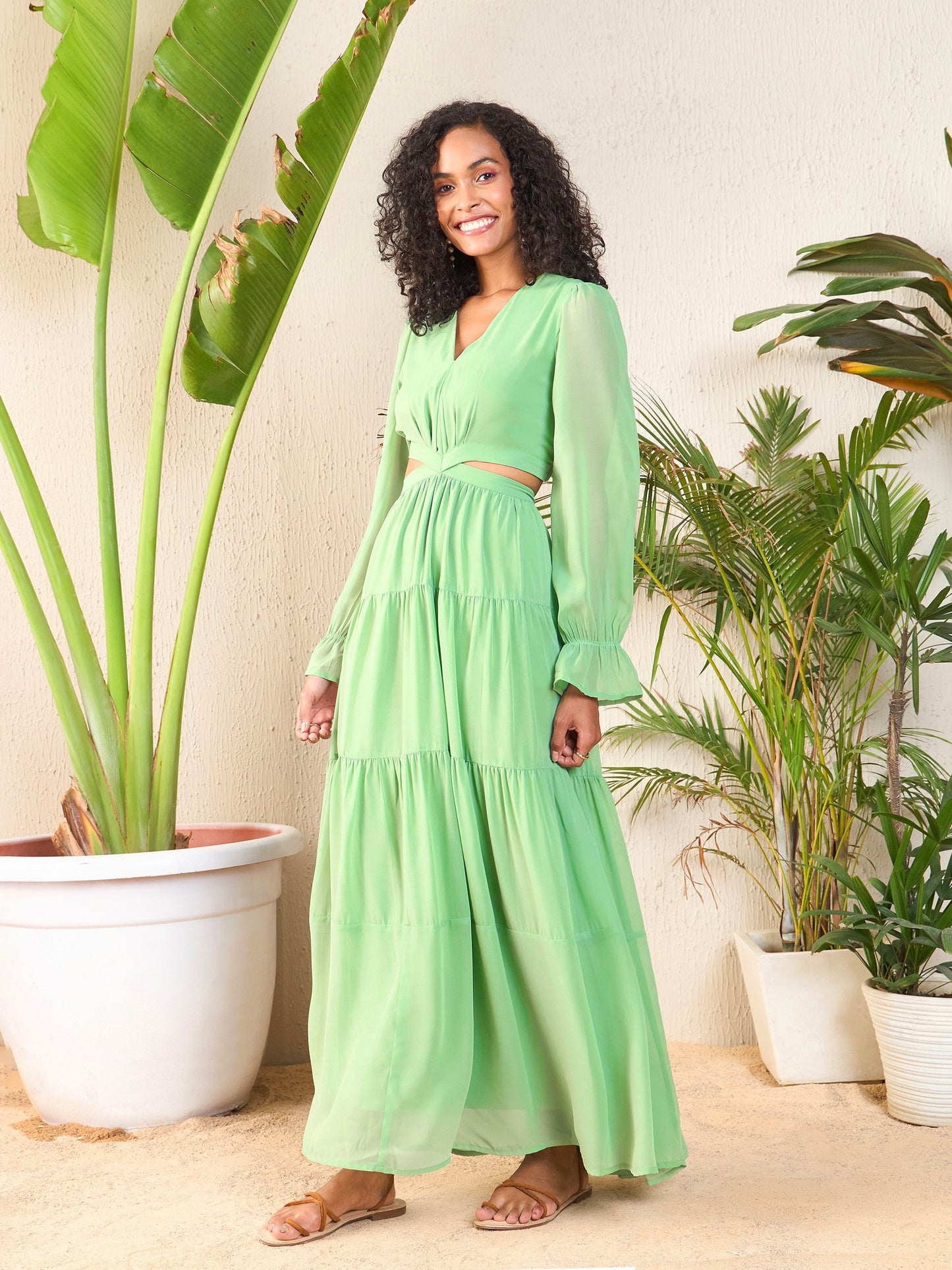 Jade Green Waist Cut-Out Maxi Dress