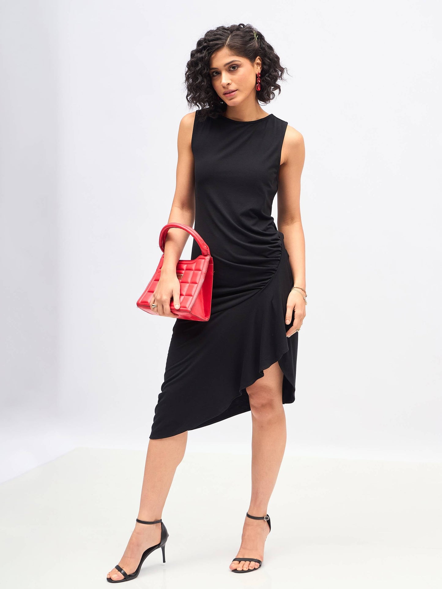 Black Box Back Cascade Ruffle Midi Dress