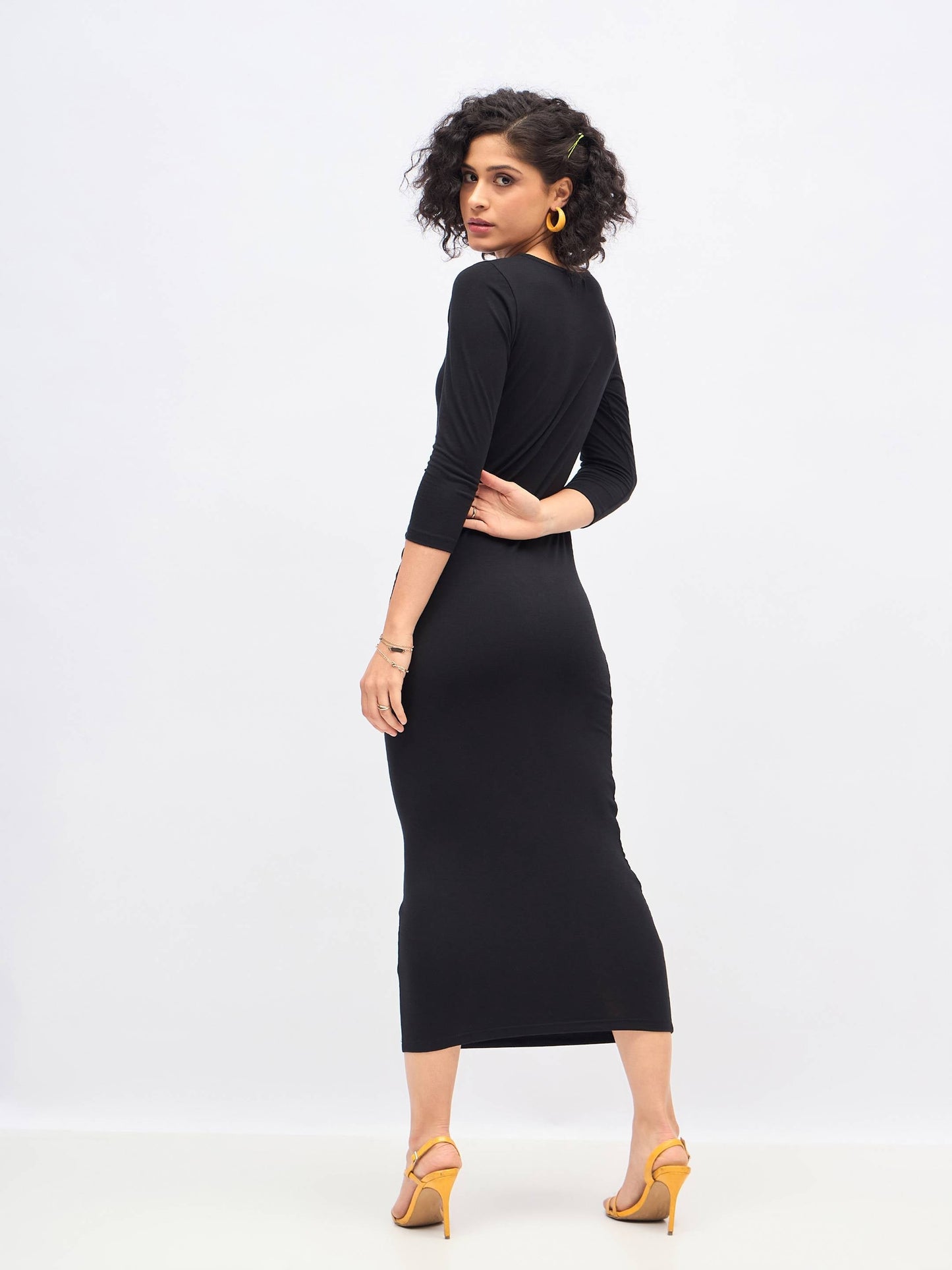 Black Waist Ruched Bodycon Maxi Dress