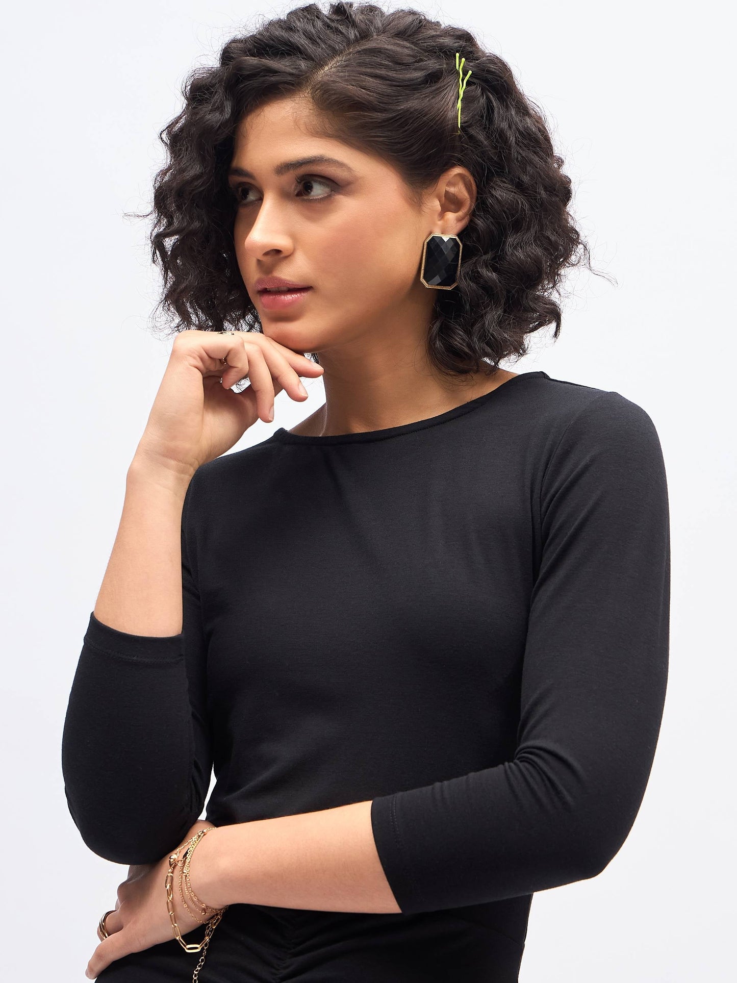 Black Ruched Bodycon Midi Dress