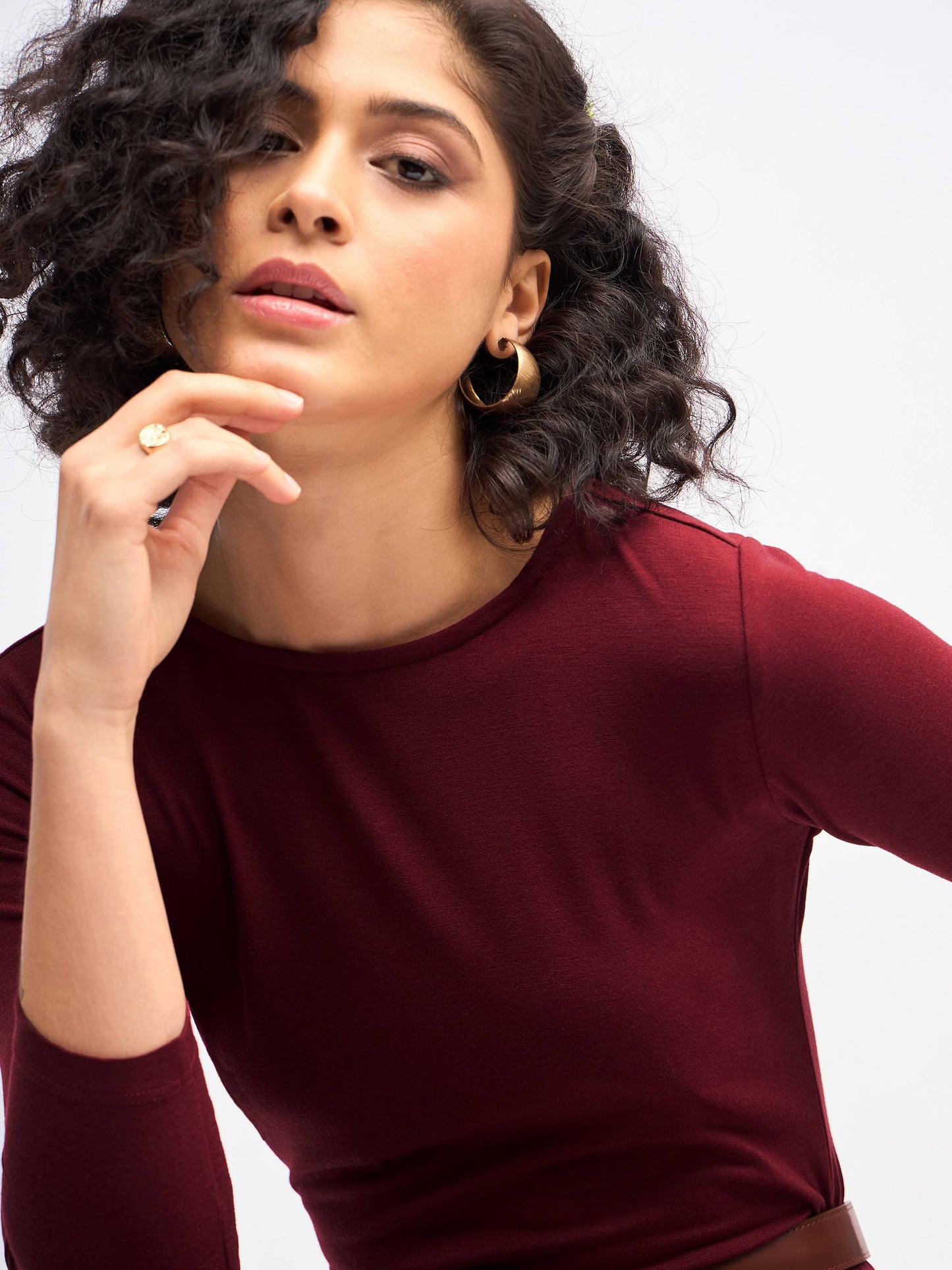 Maroon Ruched Bodycon Midi Dress