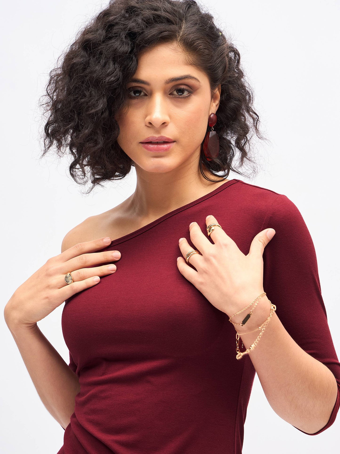 Maroon One Shoulder Asymmetric Hem Dress