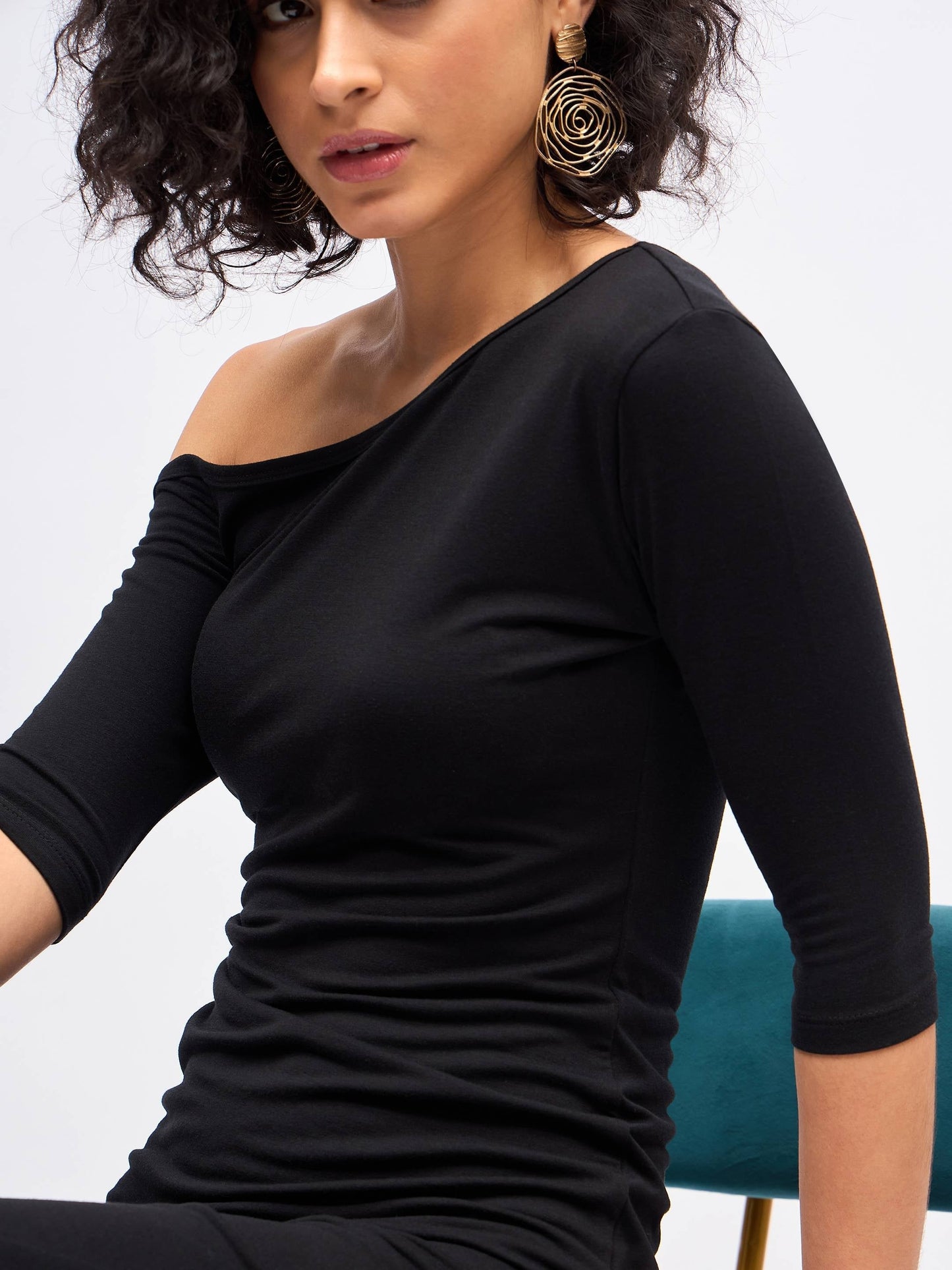 Black One Shoulder Asymmetric Hem Dress
