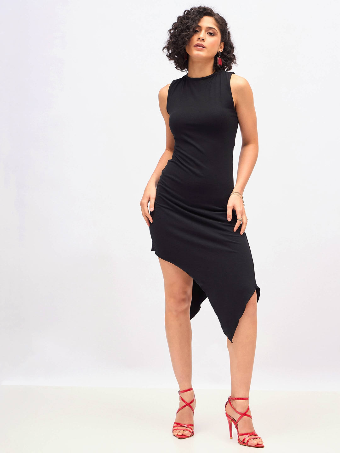 Women's Women Black Asymmetric Back Cut-Out Dress in Polyester by Sassafras for wholesale, bulk, supplier, manufacturer and wholesaler buyers from Trendphoria