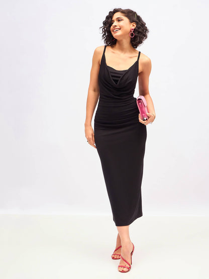 Black Cowl Neck Bodycon Maxi Dress