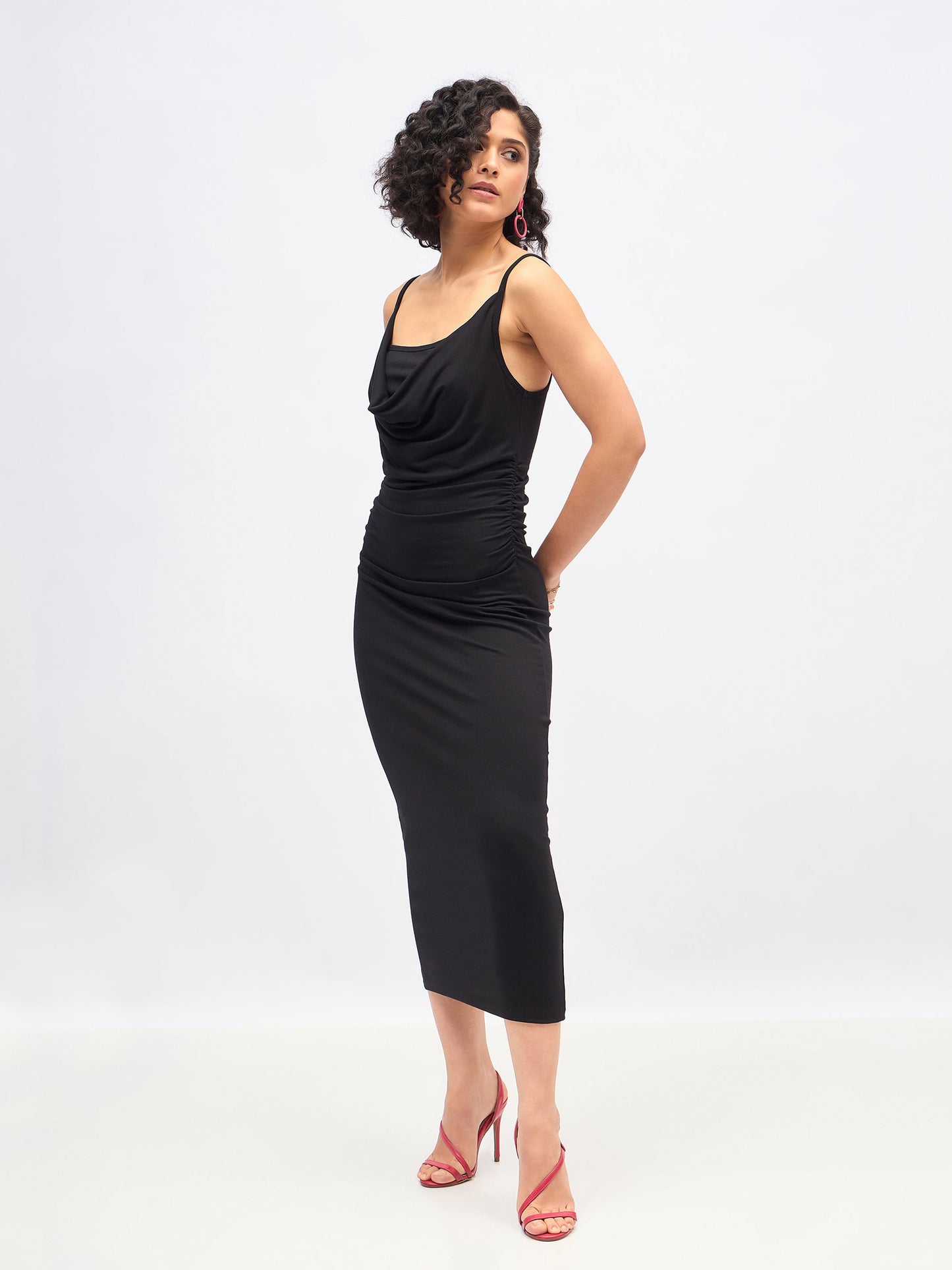 Black Cowl Neck Bodycon Maxi Dress