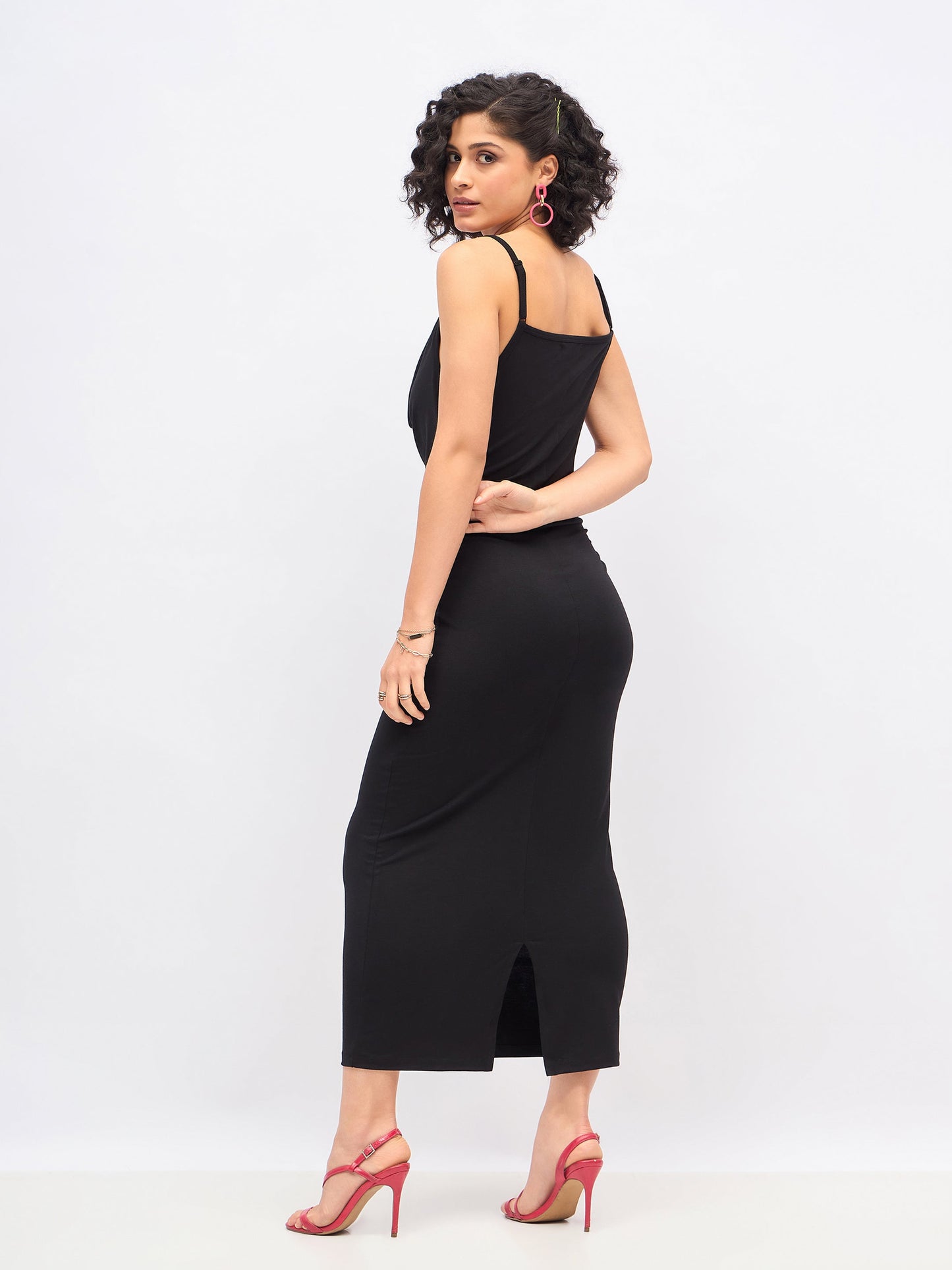 Black Cowl Neck Bodycon Maxi Dress