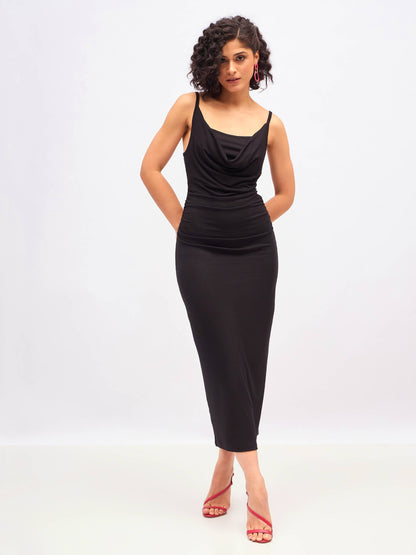 Black Cowl Neck Bodycon Maxi Dress
