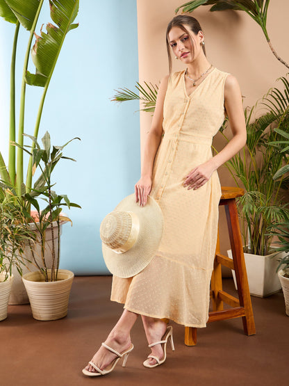 Nude Dobby Frill Hem Midi Dress