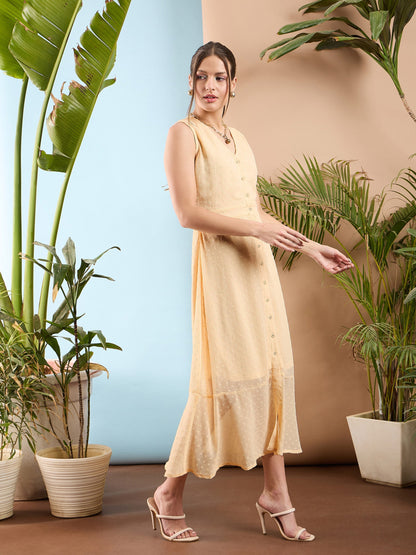 Nude Dobby Frill Hem Midi Dress