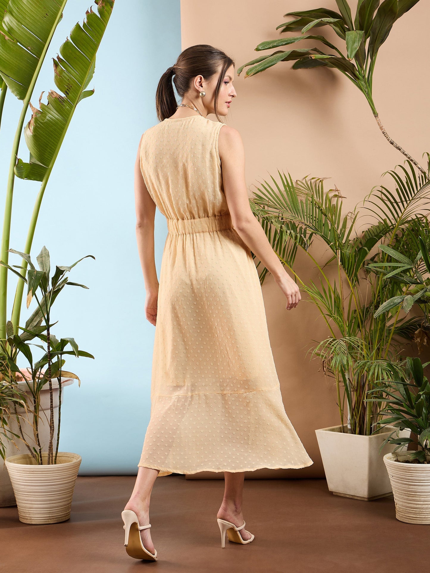 Nude Dobby Frill Hem Midi Dress