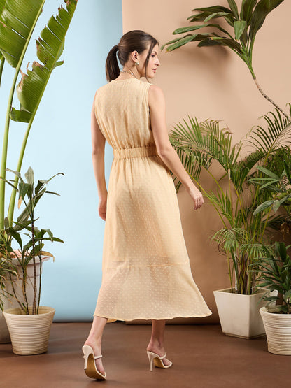 Nude Dobby Frill Hem Midi Dress