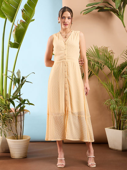 Nude Dobby Frill Hem Midi Dress