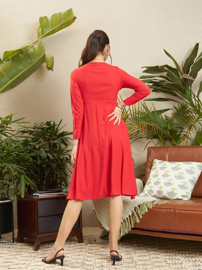 Red Front Twisted Midi Dress