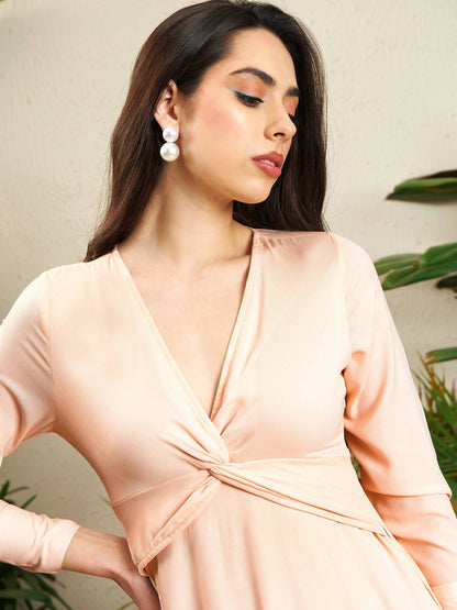 Nude Front Twisted Midi Dress