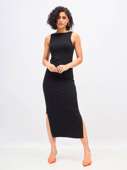 Sassafras Women Black Boat Neck Bodycon Jersey Maxi Dress XL / Black