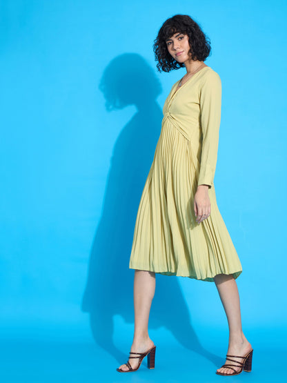 Lime Twisted Pleated Skater Dress