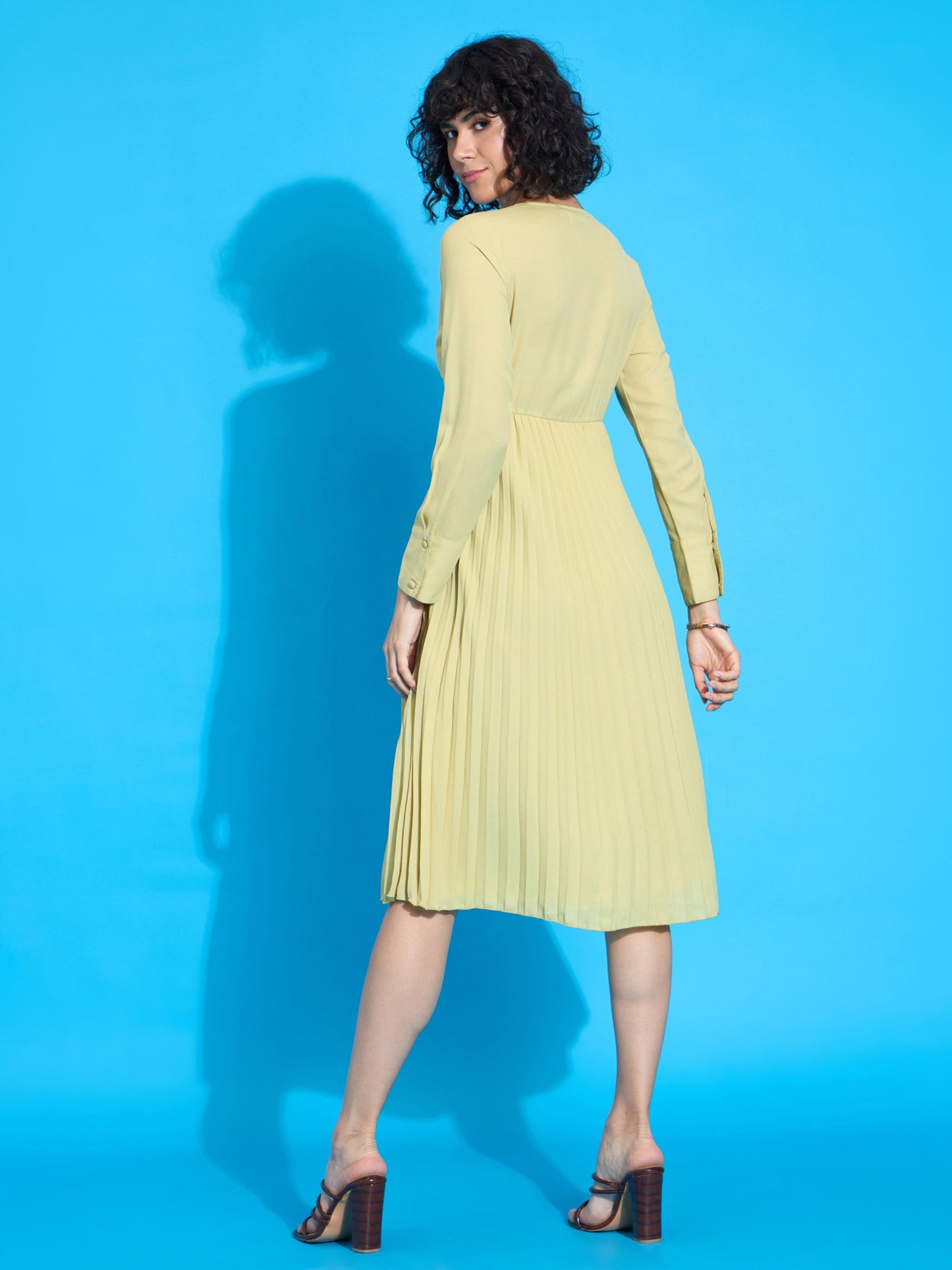 Lime Twisted Pleated Skater Dress