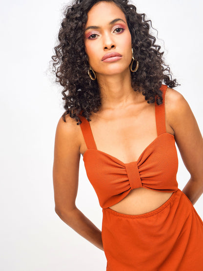 Women Rust Waist Cut out Bodycon Dress