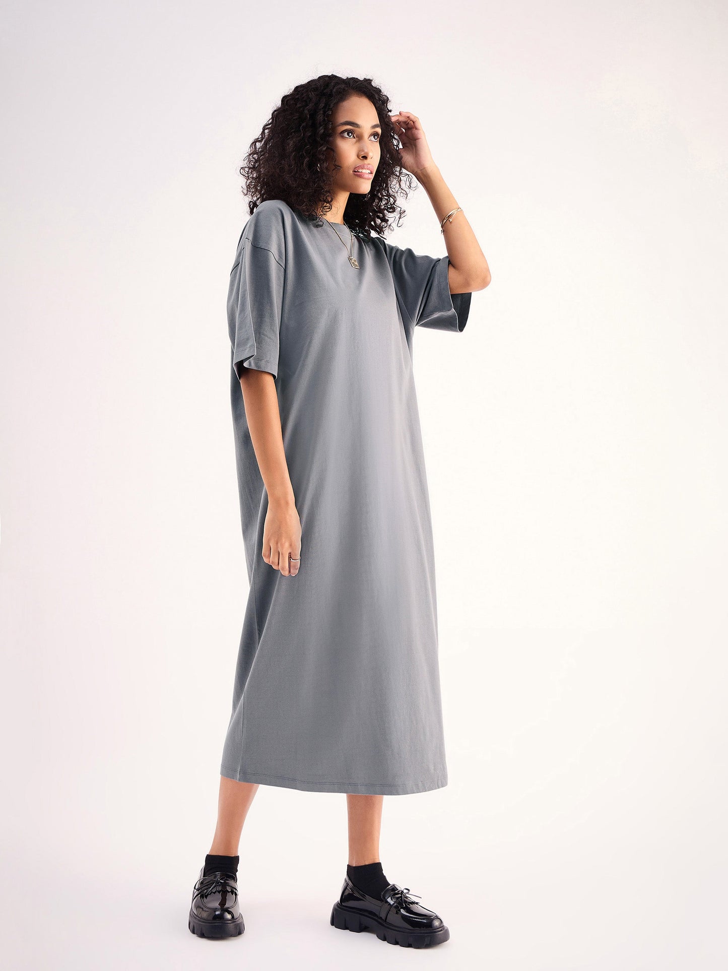 Women Grey Oversized T-Shirt Dress