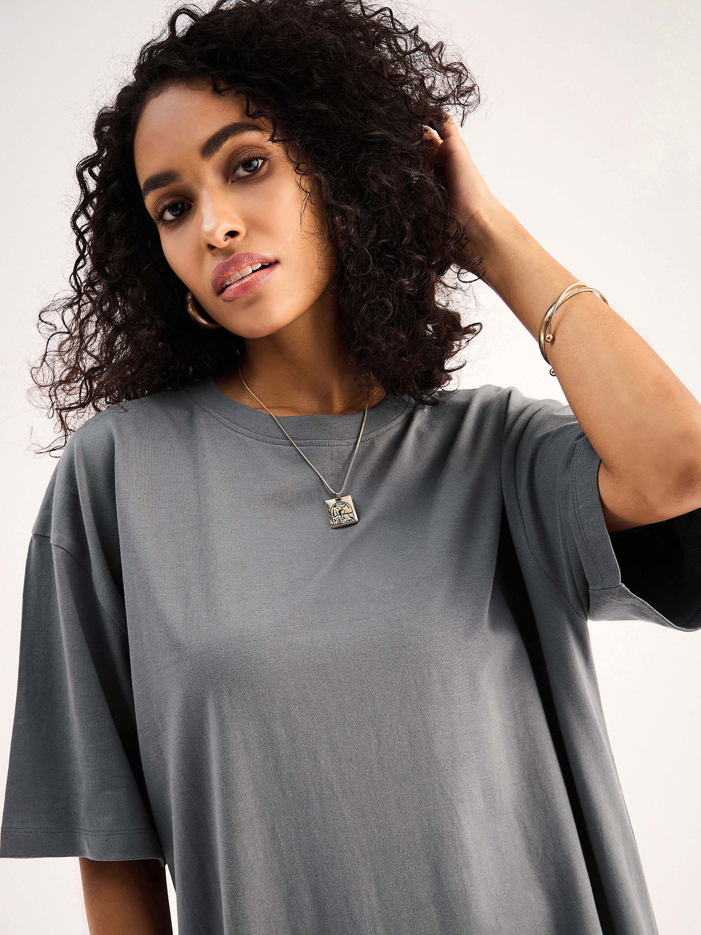 Women Grey Oversized T-Shirt Dress