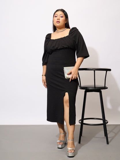 Black Glitter Bust Ruched Bodycon Dress