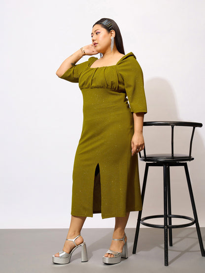 Olive Glitter Bust Ruched Bodycon Dress