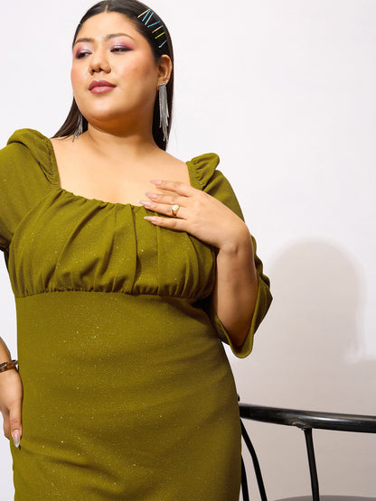 Olive Glitter Bust Ruched Bodycon Dress