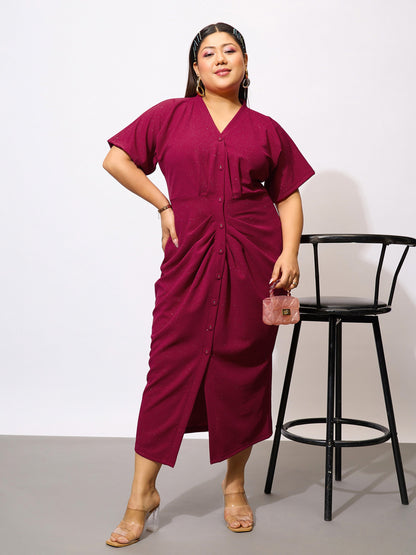 Maroon Glitter Front Button Bodycon Dress