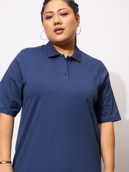 Navy Blue Polo Neck T Shirt Dress