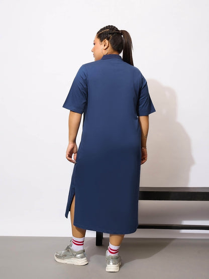 Navy Blue Polo Neck T Shirt Dress